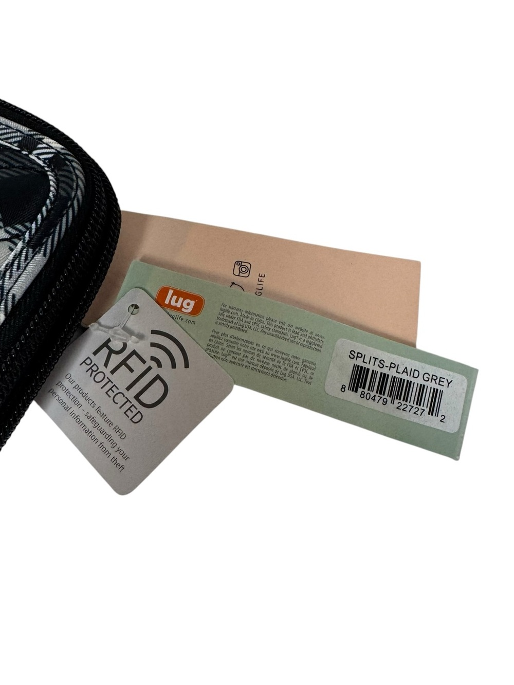 Lug Splits Compact Zip-around Wallet RFID Plaid Grey Quilted Design (NWT) - Picture 7 of 9